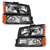 ANZO 2003-2006 Chevy Silverado Crystal Headlight w/ Signal Light Black Amber (4 pcs) ANZO Headlights  AXOPROS