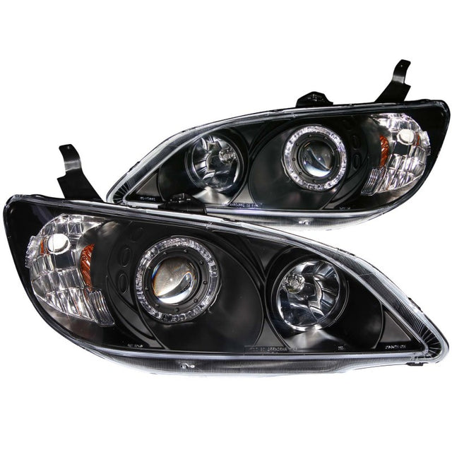 ANZO 2004-2005 Honda Civic Projector Headlights w/ Halo Black ANZO Headlights  AXOPROS