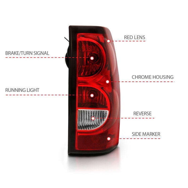 ANZO 2004-2007 Chevy Silverado Taillight Red/Clear Lens w/Black Trim (OE Replacement) ANZO Tail Lights  AXOPROS