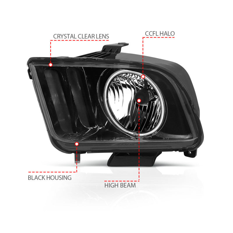 ANZO 2005-2009 Ford Mustang Crystal Headlights w/ Halo Black (CCFL) ANZO Headlights  AXOPROS