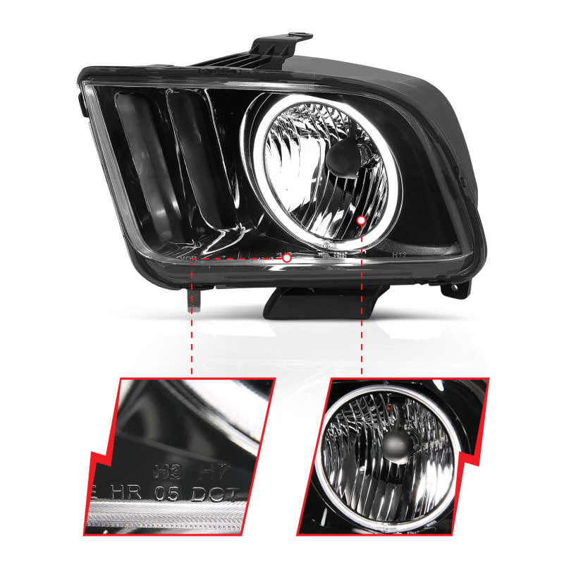 ANZO 2005-2009 Ford Mustang Crystal Headlights w/ Halo Black (CCFL) ANZO Headlights  AXOPROS