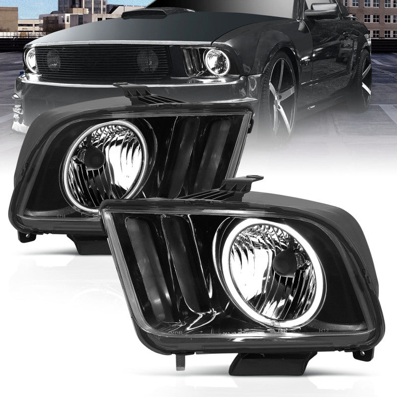 ANZO 2005-2009 Ford Mustang Crystal Headlights w/ Halo Black (CCFL) ANZO Headlights  AXOPROS