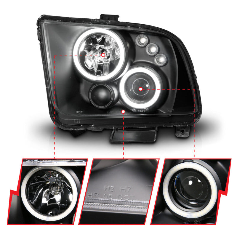 ANZO 2005-2009 Ford Mustang Projector Headlights w/ Halo Black ANZO Headlights  AXOPROS