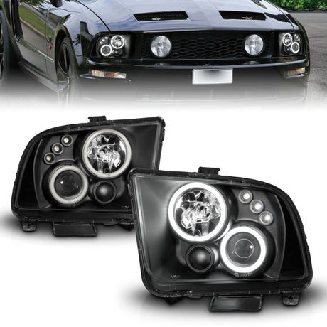 ANZO 2005-2009 Ford Mustang Projector Headlights w/ Halo Black ANZO Headlights  AXOPROS