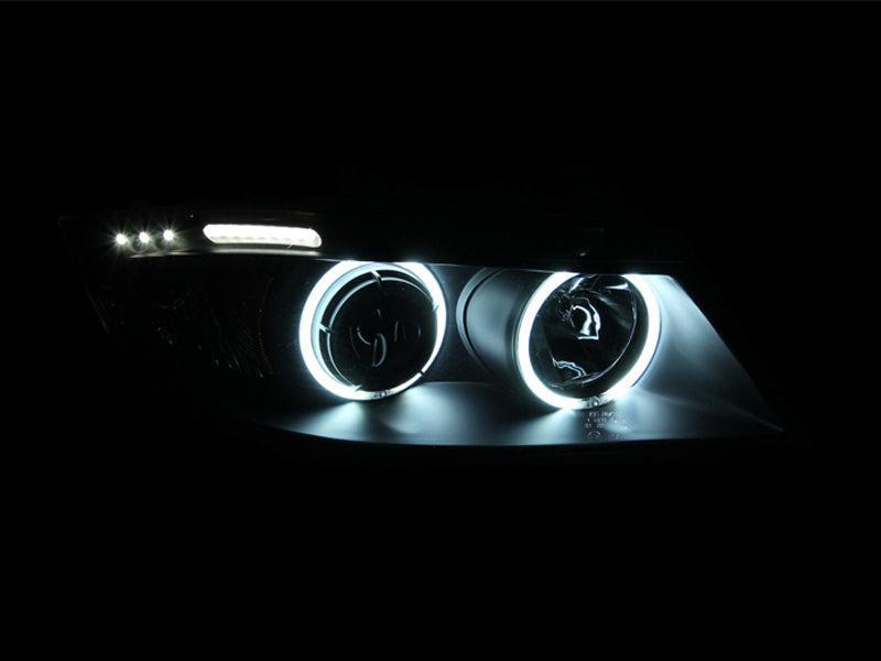 ANZO 2006-2008 BMW 3 Series E90-E91 Projector Headlights w/ Halo w/ LED Bar Black (CCFL) ANZO Headlights  AXOPROS
