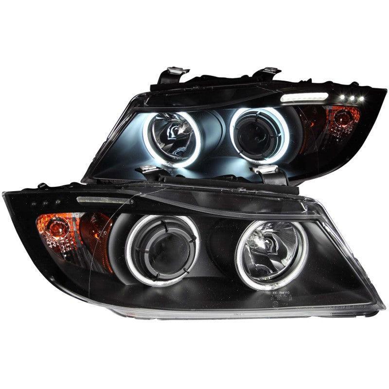 ANZO 2006-2008 BMW 3 Series E90-E91 Projector Headlights w/ Halo w/ LED Bar Black (CCFL) ANZO Headlights  AXOPROS