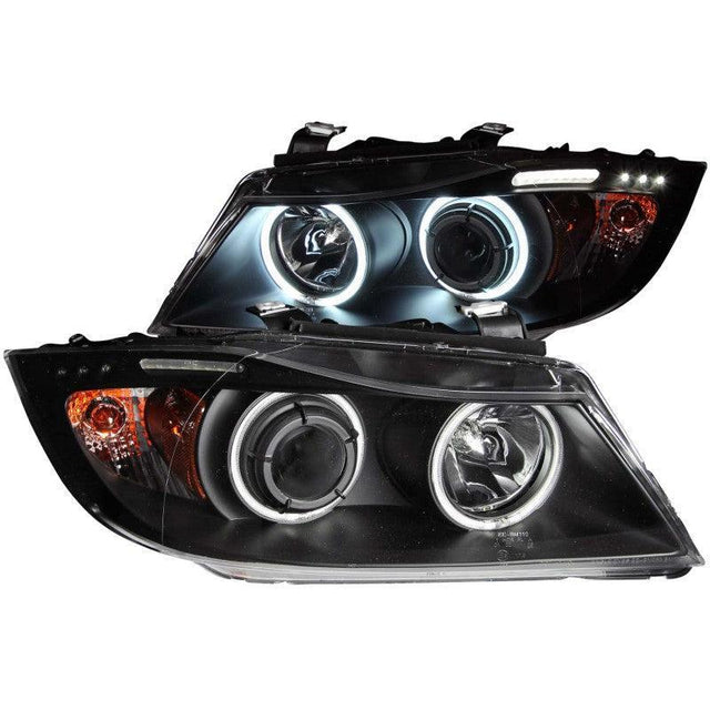 ANZO 2006-2008 BMW 3 Series E90-E91 Projector Headlights w/ Halo w/ LED Bar Black (CCFL) ANZO Headlights  AXOPROS