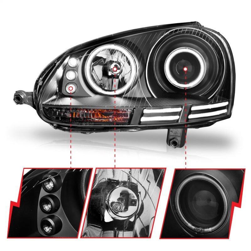 ANZO 2006-2009 Volkswagen Rabbit Projector Headlights w/ Halo Black (CCFL) ANZO Headlights  AXOPROS