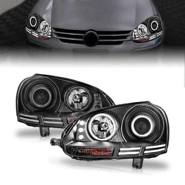 ANZO 2006-2009 Volkswagen Rabbit Projector Headlights w/ Halo Black (CCFL) ANZO Headlights  AXOPROS