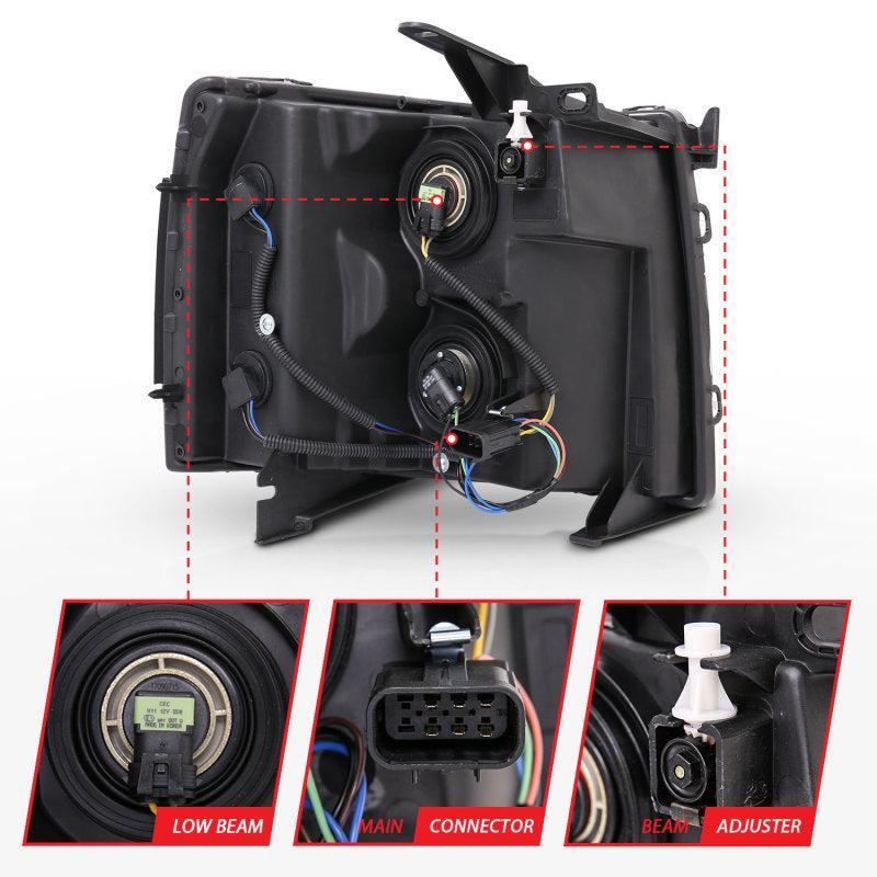 ANZO 2007-2013 Chevrolet Silverado Crystal Headlights Black ANZO Headlights  AXOPROS