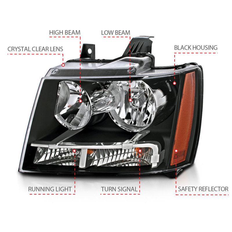 ANZO 2007-2014 Chevrolet Tahoe/Suburban Crystal Headlights Black ANZO Headlights  AXOPROS
