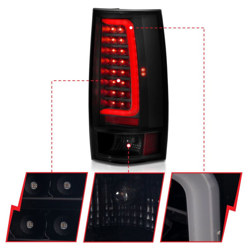 ANZO 2007-2014 Chevy Tahoe LED Taillight Plank Style Black w/Smoke Lens ANZO Tail Lights  AXOPROS
