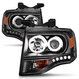ANZO 2007-2014 Ford Expedition Projector Headlights w/ Halo Black ANZO Headlights  AXOPROS
