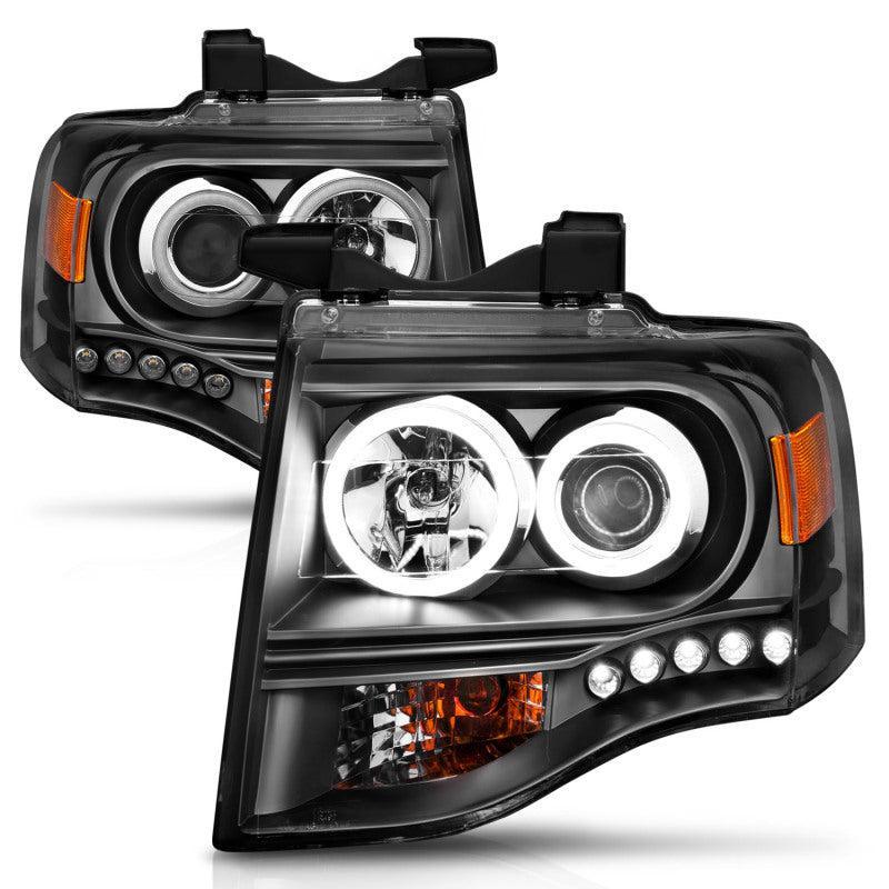 ANZO 2007-2014 Ford Expedition Projector Headlights w/ Halo Black ANZO Headlights  AXOPROS