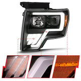 ANZO 2009-2013 Ford F-150 Projector Light Bar G4 Switchback H.L.Black Amber ANZO Headlights  AXOPROS