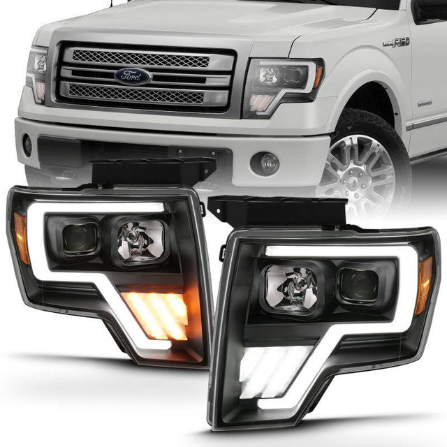 ANZO 2009-2013 Ford F-150 Projector Light Bar G4 Switchback H.L.Black Amber ANZO Headlights  AXOPROS