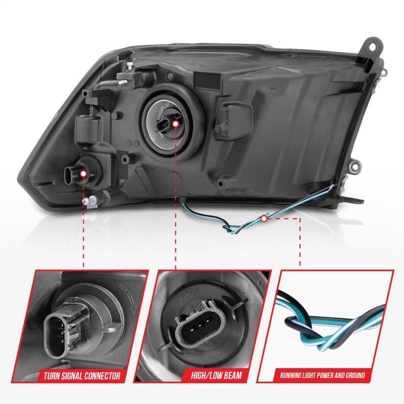 ANZO 2009-2018 Dodge Ram 1500/ 2500/ 3500 Crystal Headlights w/ Light Bar Chrome Housing ANZO Headlights  AXOPROS