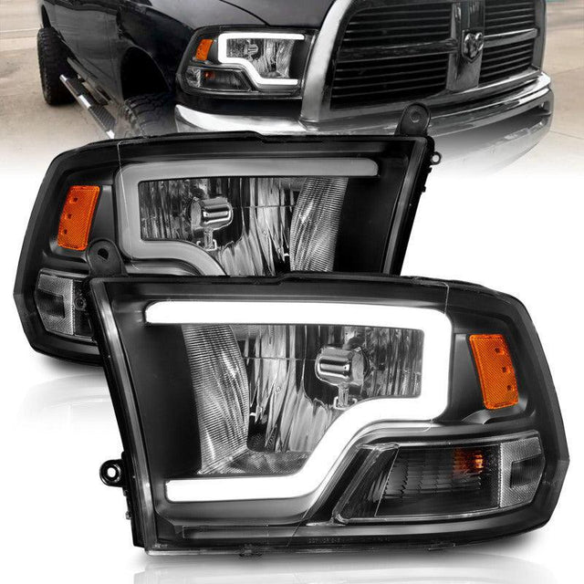 ANZO 2009-2018 Dodge Ram 1500 Crystal Headlights w/ Light Bar Black Housing ANZO Headlights  AXOPROS