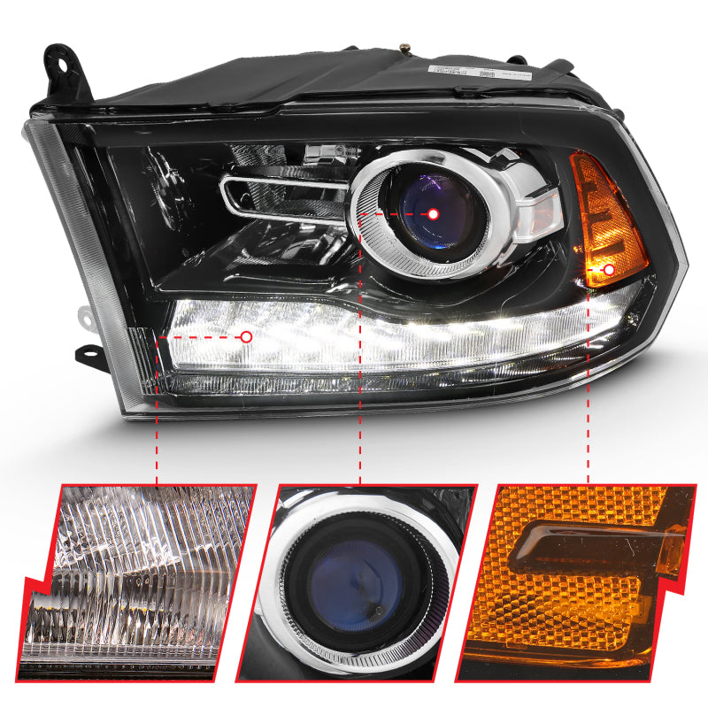 ANZO 2009-2018 Dodge Ram 1500 Projector Plank Style Switchback H.L Halo Black Amber (OE Style) ANZO Headlights  AXOPROS