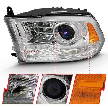 ANZO 2009-2018 Dodge Ram 1500 Projector Plank Style Switchback H.L Halo Chrome Amber (OE Style) ANZO Headlights  AXOPROS