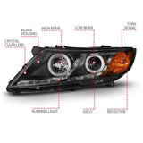 ANZO 2011-2013 Kia Optima Projector Headlights w/ Halo Black (CCFL) ANZO Headlights  AXOPROS