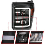ANZO 2011-2016 Ford F250 Projector Headlights w/ Plank Style Switchback Black w/ Amber ANZO Headlights  AXOPROS