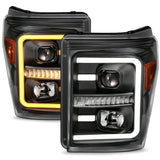 ANZO 2011-2016 Ford F250 Projector Headlights w/ Plank Style Switchback Black w/ Amber ANZO Headlights  AXOPROS