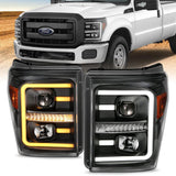 ANZO 2011-2016 Ford F250 Projector Headlights w/ Plank Style Switchback Black w/ Amber ANZO Headlights  AXOPROS