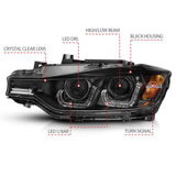 ANZO 2012-2015 BMW 3 Series Projector Headlights w/ U-Bar Black ANZO Headlights  AXOPROS