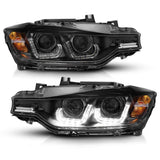 ANZO 2012-2015 BMW 3 Series Projector Headlights w/ U-Bar Black ANZO Headlights  AXOPROS
