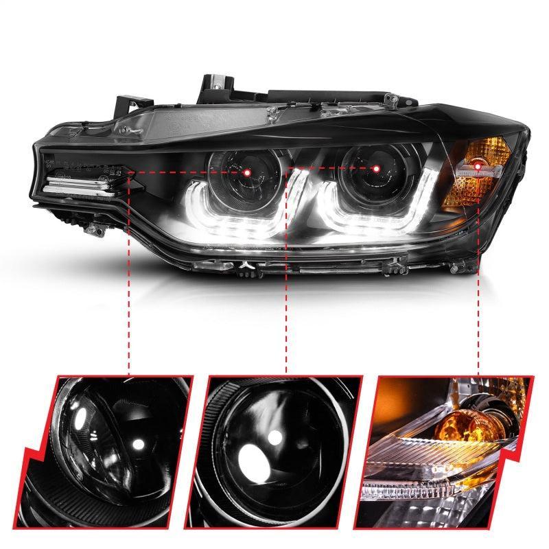 ANZO 2012-2015 BMW 3 Series Projector Headlights w/ U-Bar Black ANZO Headlights  AXOPROS