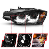 ANZO 2012-2015 BMW 3 Series Projector Headlights w/ U-Bar Black ANZO Headlights  AXOPROS