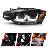 ANZO 2012-2015 BMW 3 Series Projector Headlights w/ U-Bar Black ANZO Headlights  AXOPROS