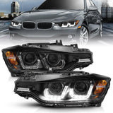 ANZO 2012-2015 BMW 3 Series Projector Headlights w/ U-Bar Black ANZO Headlights  AXOPROS