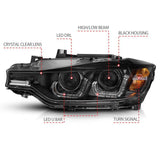 ANZO 2012-2015 BMW 3 Series Projector Headlights w/ U-Bar Black ANZO Headlights  AXOPROS