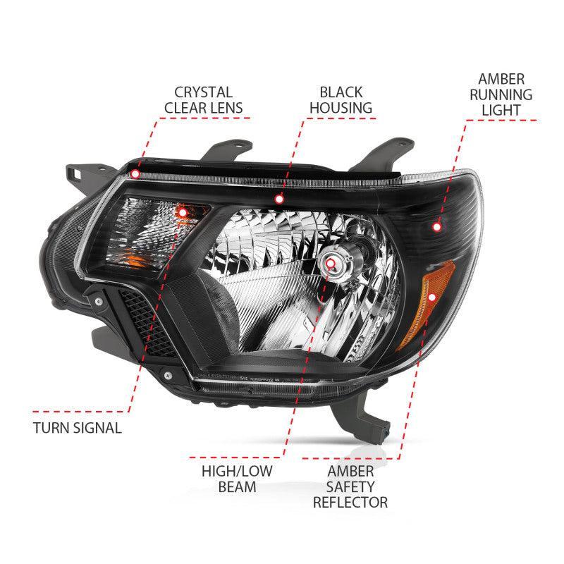 ANZO 2012-2015 Toyota Tacoma Crystal Headlights Black ANZO Headlights  AXOPROS