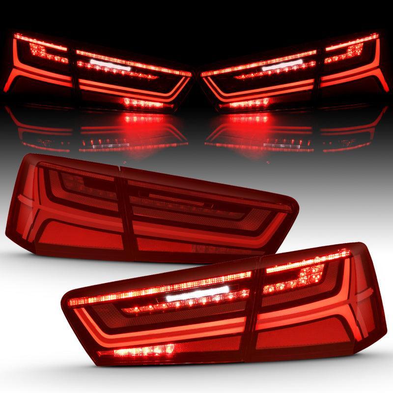 ANZO 2012-2018 Audi A6 LED Taillight Black Housing Red/Clear Lens 4 pcs (Sequential Signal) ANZO Tail Lights  AXOPROS