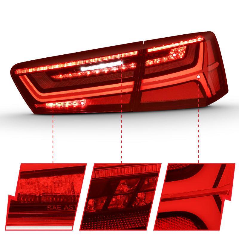 ANZO 2012-2018 Audi A6 LED Taillight Black Housing Red/Clear Lens 4 pcs (Sequential Signal) ANZO Tail Lights  AXOPROS
