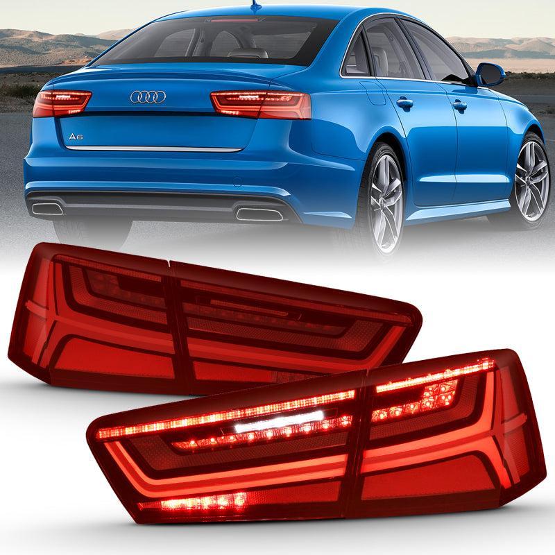 ANZO 2012-2018 Audi A6 LED Taillight Black Housing Red/Clear Lens 4 pcs (Sequential Signal) ANZO Tail Lights  AXOPROS