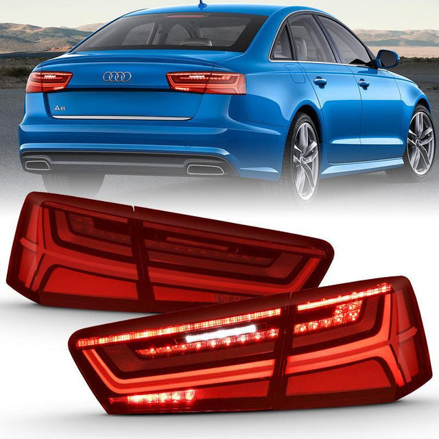 ANZO 2012-2018 Audi A6 LED Taillight Black Housing Red/Clear Lens 4 pcs (Sequential Signal) ANZO Tail Lights  AXOPROS