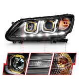 ANZO 2013-2015 Honda Accord Projector Headlights w/ U-Bar Black ANZO Headlights  AXOPROS