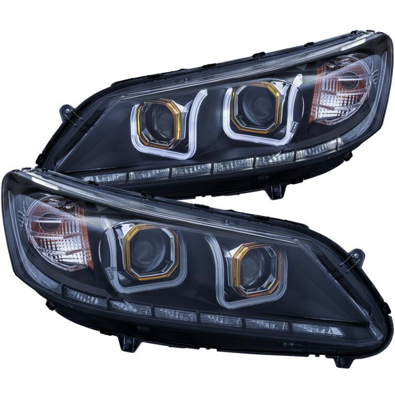 ANZO 2013-2015 Honda Accord Projector Headlights w/ U-Bar Black ANZO Headlights  AXOPROS