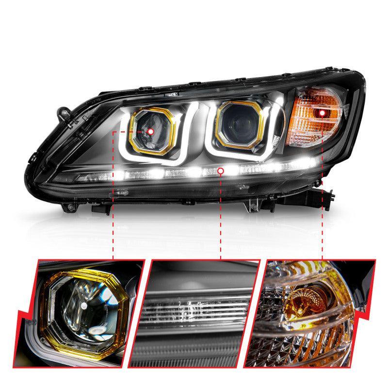 ANZO 2013-2015 Honda Accord Projector Headlights w/ U-Bar Black ANZO Headlights  AXOPROS