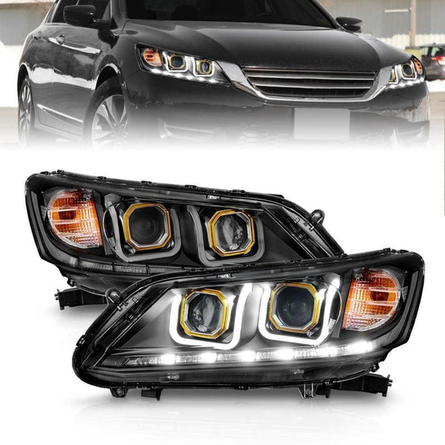 ANZO 2013-2015 Honda Accord Projector Headlights w/ U-Bar Black ANZO Headlights  AXOPROS