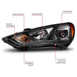 ANZO 2013-2015 Hyundai Genesis Projector Headlights w/ Plank Style Design Black (HID Compatible) ANZO Headlights  AXOPROS