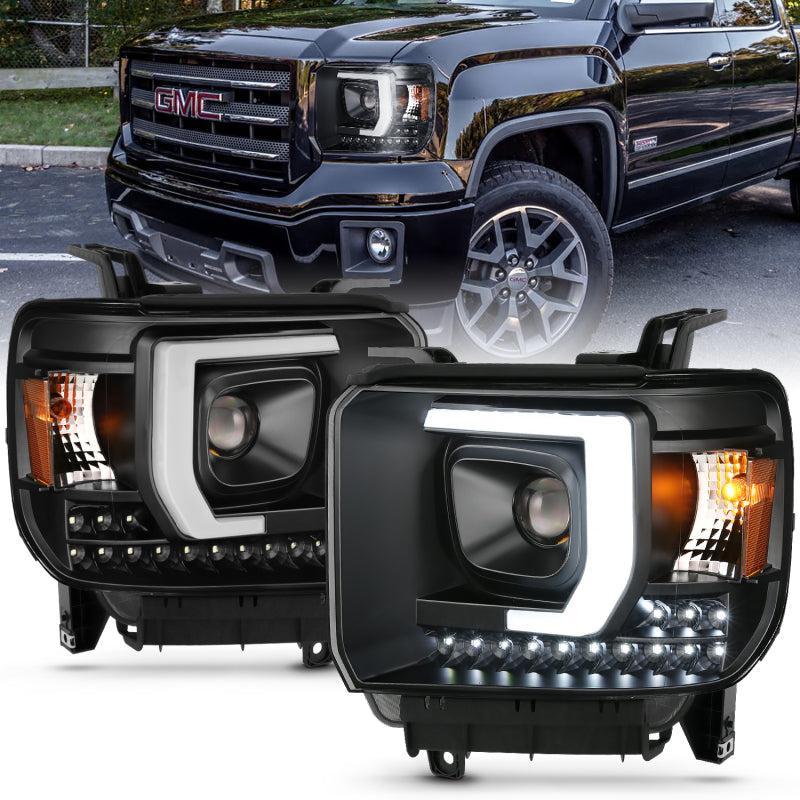 ANZO 2014-2015 Gmc Sierra 1500HD Projector Plank Style Headlight Black W/ Drl ANZO Headlights  AXOPROS