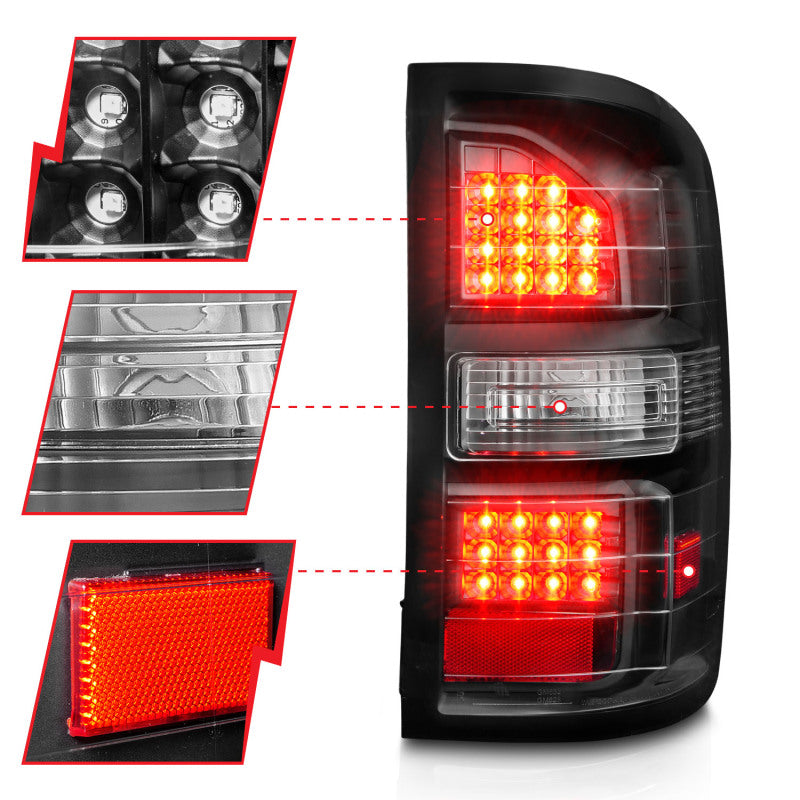 ANZO 2014-2018 GMC Sierra LED Tail Lights Black Housing Clear Lens ANZO Tail Lights  AXOPROS
