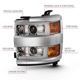 ANZO 2015-2016 Chevrolet Silverado Projector Headlights w/ Plank Style Design Chrome w/ Amber ANZO Headlights  AXOPROS