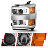 ANZO 2015-2016 Chevrolet Silverado Projector Headlights w/ Plank Style Design Chrome w/ Amber ANZO Headlights  AXOPROS