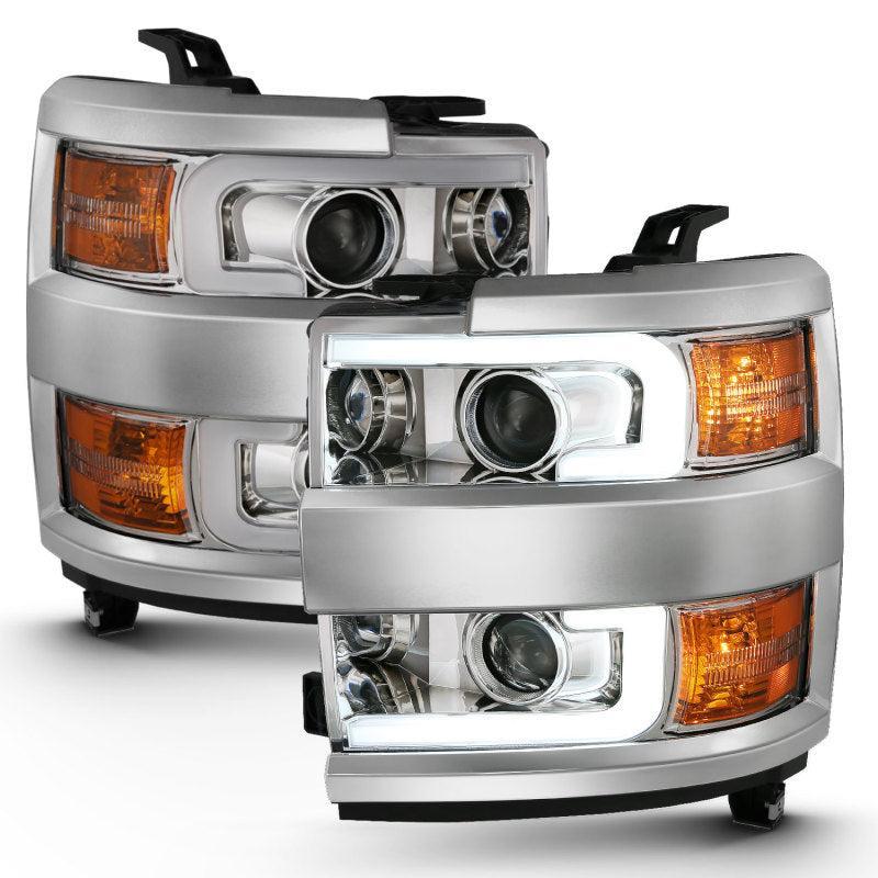 ANZO 2015-2016 Chevrolet Silverado Projector Headlights w/ Plank Style Design Chrome w/ Amber ANZO Headlights  AXOPROS